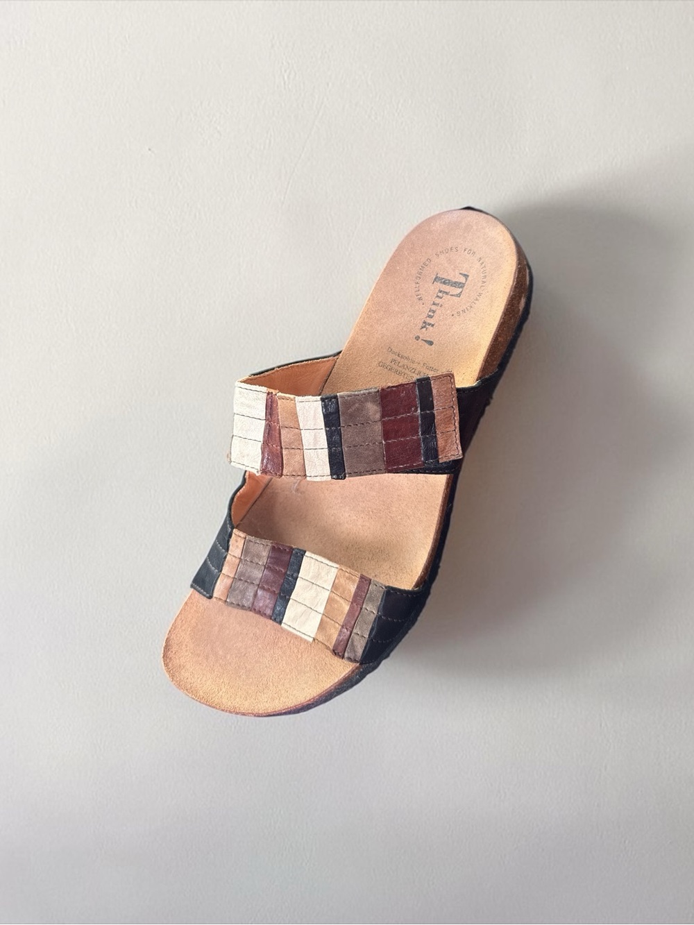 Think! Women's Multicolor Leather Slide Sandal - Black Size Euro 42/10.5